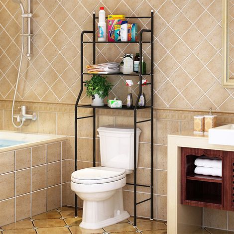 Étagère de rangement étanche 3 niveaux – Tubes en acier peint – Fixation murale recommandée – Pour salle de bain et buanderie – Jeobest