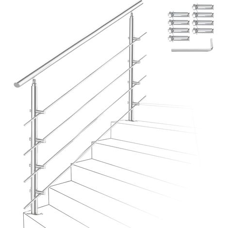 Rampe d'escalier en acier inoxydable de 180 cm avec 4 traverses transversales, main courante à angle réglable, garde-corps pour intérieur et extérieur, ZA-8592-M-1z (1/5)