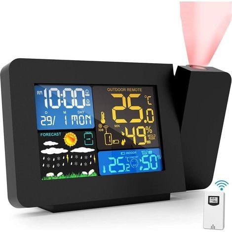 Réveil De Projection Numérique, Radio Reveil Projection Plafond, Projecteur Horloge Au Plafond avec Affichage De La Température, Deux Alarmes, Snooze, Couleur Rétro-Éclairage, Météo (1/5)