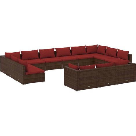 Set muebles de jardín 13 piezas cojines ratán sintético marrón vidaXL (1/5)
