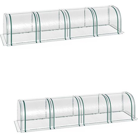 2er-Set tunnelgewächshaus, 4 Fenster mit Reißverschluss, Stahlrahmen, robuste Plane, transparent, 395 x 100 x 80cm