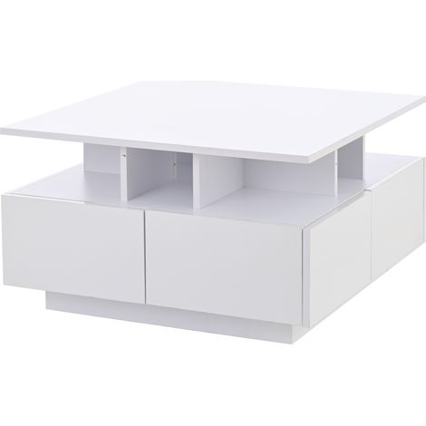 Tavolino da caffè bianco 70 x 70 x 40 cm con 4 cassetti e LED MODENUIT (1/5)