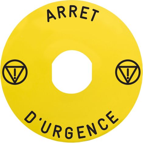 Harmony - étiq plate - jaune - logo EN - 'ARRET D'URGENCE' - Ø60 - pr ZBZ1605 (ZBY9130M)