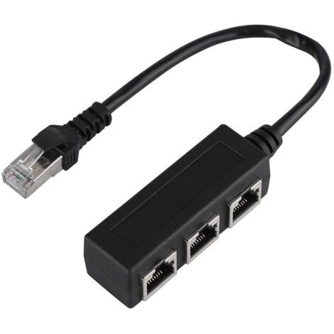 Pair - Câble d'extension Ethernet RJ45 mâle vers 3 femelles – Adaptateur réseau LAN 24 cm – Noyau plaqué or pour transmission efficace (1/5)