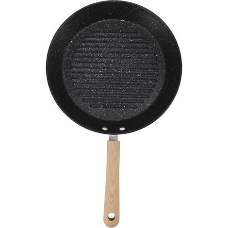 Poêle ronde universelle antiadhésive à fond plat en fonte, idéale pour la viande, les steaks, le poisson et le petit-déjeuner. (1/5)