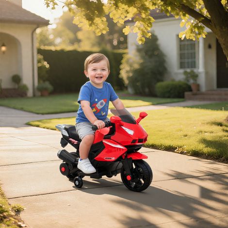 Moto électrique pour enfants, klaxon, phare, fonction musicale, 2,5 km/h, rouge (1/5)