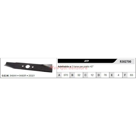 Lama AYP per trattorino tagliaerba rasaerba tosaerba 3 lame piatto 42" R302700
