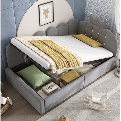 Bett Tagesbett Aufbewahrung 90x200 Samt Grau HAVRYA (1/5)