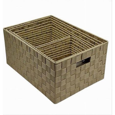 TRADE SHOP - Set 21 Pz Box Scatola In Tessuto Porta Oggetti Organizer Con Manici Beige 79087 - (1/2)