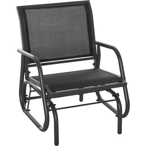 Fauteuil à bascule en métal, chaise de jardin avec accoudoirs et dossier, balancelle de jardin, capacité de charge jusqu'à 120 kg, fauteuil de détente extérieur pour balcon, jardin et terrasse, noir (1/5)