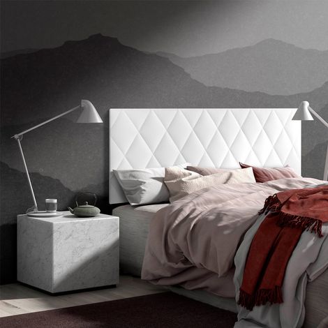 MOMMA HOME Cabecero de Cama en Polipiel - Modelo Calor- Cabecero tapizado en ecopiel - Cabecero Acolchado - Incluye herrajes par  Medidas: 160 x 60 cm - Color cabecero: Blanco (1/3)