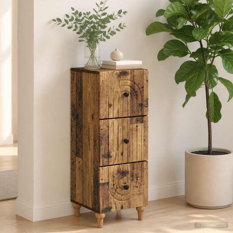 Armoire à 3 tiroirs vintage en bois d’ingénierie, bois ancien, 33 x 34,5 x 90 cm - PANGIVO (1/5)