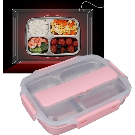Isolierte Lunchbox aus Edelstahl 304 mit Fächern, Schulbrotdose mit Deckel, luftdichter Behälter für Fast Food, rosa (1/5)
