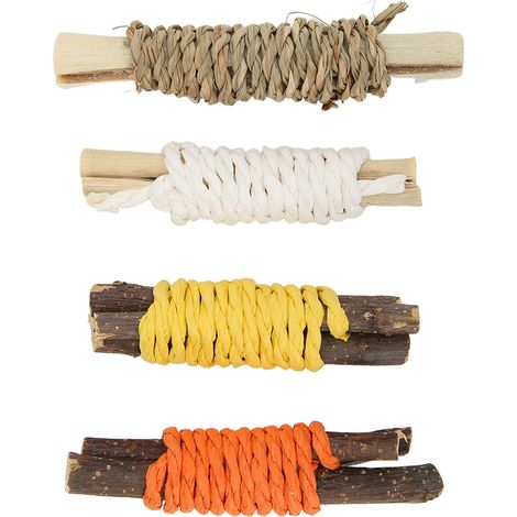 4 bâtons à mâcher pour hamster en bambou doux et pomme, jouet dentaire comestible avec corde (1/5)