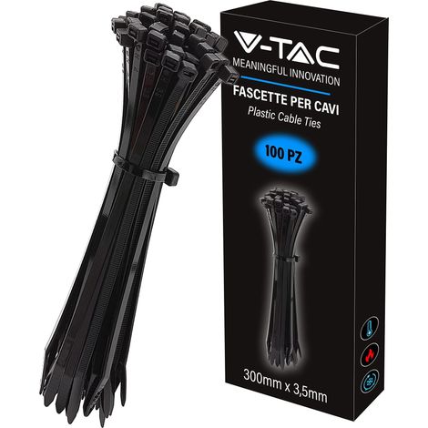Attaches de câble en plastique mesure 3,5 mm x 300 mm – Lot de 100 pièces – Attaches de câbles polyvalentes – Serre-câble porte-câbles pour électricien, mécanique, jardinage – Noir (1/5)