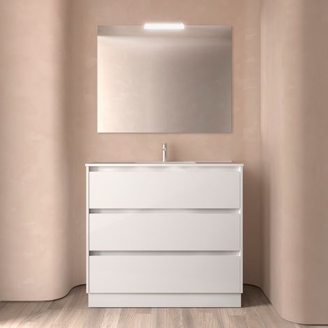 Badezimmermöbel NOJA 1000 3 Schubladen WHITE GLOSS + Waschtisch