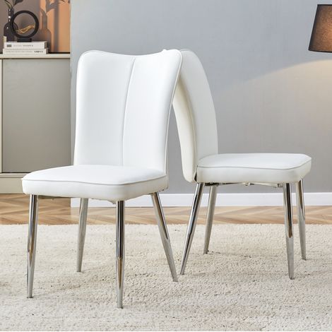 Juego de 2 sillas de comedor de PU blanco, patas de metal plateado, 89 cm DESVIAE (1/5)