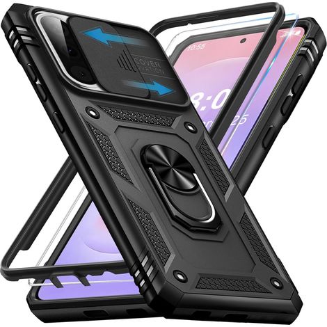 Coque pour Samsung Galaxy A37 5G avec Verre Trempé, 360° Antichoc Étui de Militaire Protection Anneau Support Renforcée Armure Telephone Housse pour Samsung A37 5G Case (Noir) (1/5)