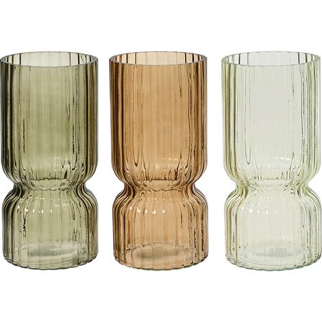 Vase de tubulaire en verre ondulé, verre, ø11x23cm, 3 couleurs. basics (1/2)