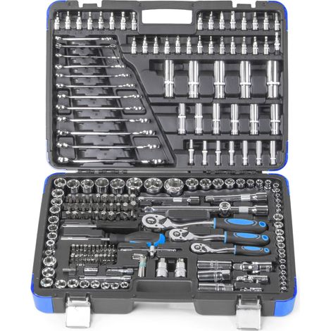 ESTUCHE DE HERRAMIENTAS AUTOCLE 1/2", 1/4" 3/8", 216 PIEZAS ACERO CROMO VANADIO (1/3)