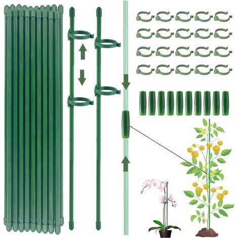 Tuteurs pour Plantes,20 Pièces Tuteur Plante Interieur, 20 Tiges de Plantes Clips, 10 Tiges Tube d'extension, Attache Plante, Tuteur Orchidee, Fixation de Croissance des Plantes（70PCS） (1/5)