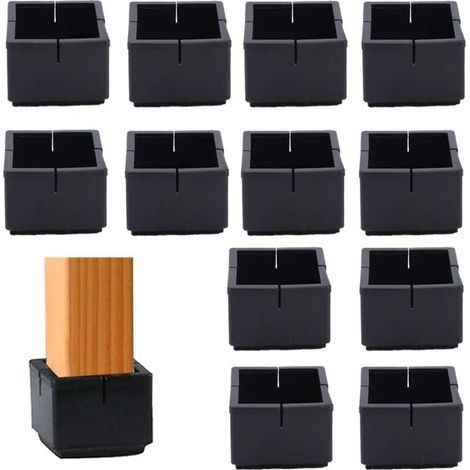 12 protège-pieds carrés en PVC (49-55 mm) pour chaises et tables, avec embouts carrés en feutre noir. Convient aux pieds de chaises, de tables et de canapés. (1/5)