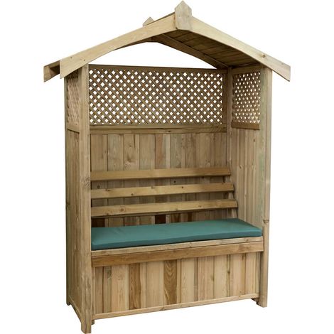 Zest Dorset Arbour Wooden Garden Seat & Storage Box & Green Seat Pad Cushion (1/5)