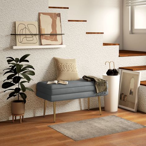 Banquette rembourrée avec espace de rangement, acier, 79,5 cm x 37,5 cm x 43 cm, gris foncé