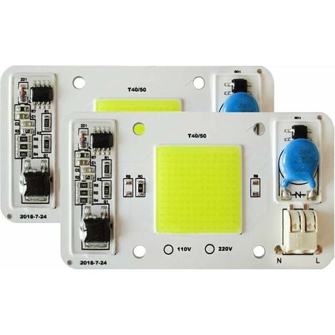 Chip LED COB de 2 piezas, 50 W, blanco, 6000 K, 220 V, sin soldadura, con controlador IC inteligente integrado para reflector LED. (1/5)