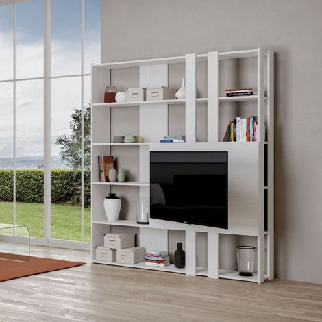 Libreria Moderna 5 Ripiani con Pannello per TV 178x36x204 cm in nobilitato Bianco (1/3)