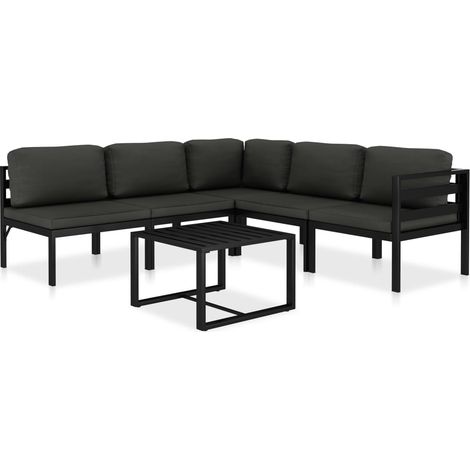 Salon de jardin 6 pcs Ensemble Table et Chaise de Jardin - avec coussins Aluminium Anthracite BV122117 - BonneVie (1/5)