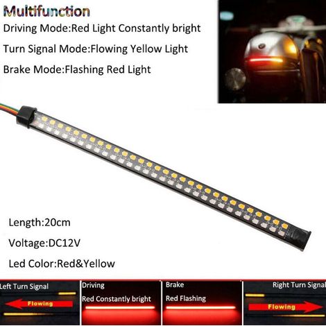 Feu arrière moto 20cm, stop clignotant LED pour motocyclette, signal de freinage, éclairage de plaque, accessoire motard, longue portée, étanche IP67, montage facile (1/5)