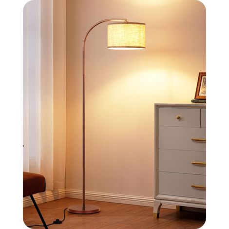 Lampadaire Salon, Abat-Jour Lin Marron, LED Incluse, 161 cm Lampadaire Arc Moderne avec Abat-Jour en Lin Réglable & Interrupteur au Pied, E27, pour Chambre d'Enfant, Chambre (1/5)