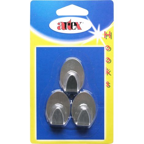Set 3 Ganci Adesivo Multiuso in Acciaio Inox Ovale 35 mm Artex