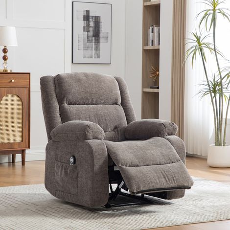 Fauteuil relaxant électrique multifonctionnel – Massage et chauffage intégrés – Dossier et repose-pieds réglables manuellement – Poches de rangement latérales – light Gris
