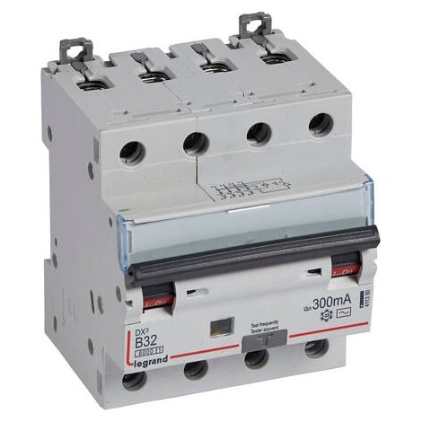 Disjoncteur différentiel monobloc DX³6000 10kA arrivée haute départ bas à vis 4P 400V - 32A - typeAC 300mA - courbe B - LEGRAND