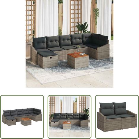 Gartentisch -  Gartensofa-set mit Kissen mit Speicher 8 pcs Grau Poly Rattan (1/5)