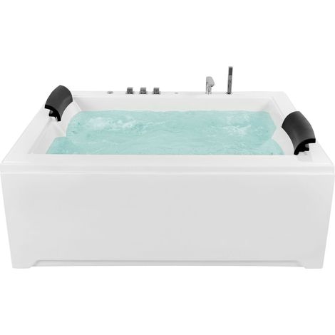 Baignoire Balnéo de Forme Rectangulaire en Acrylique Blanc avec Eclairage LED Intégré et une Capacité de 646 Litres Beliani