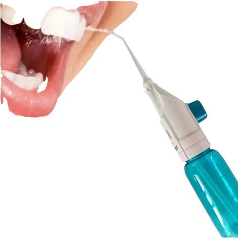 Irrigador bucal portátil, flujo de agua a alta presión, funcionamiento manual, diseño ligero, limpieza interdental, seguro para uso diario. (1/5)