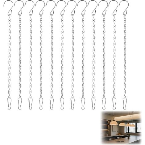 Cadenas colgantes para macetas, juego de 12 cadenas galvanizadas de 25 cm, ganchos en S ajustables, cadena metálica para colgar cestas, faroles y comederos para pájaros. (1/5)