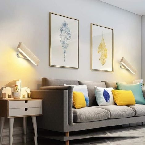 Applique Murale LED - Rotative - Bois Naturel - Abat-Jour Acrylique - Blanc Chaud - 5 W - 220 V - Pour Salon Chambre Couloir - 1 Pièce (1/4)
