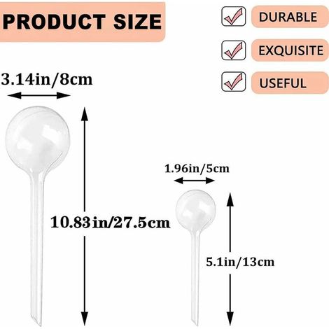 Lot de 12 Globes système d'arrosage en Verre avec Pointes, arrosage Automatique Interieur, Transparent PVC arrosage Goutte à Goutte (Petit,Transparent) (1/5)