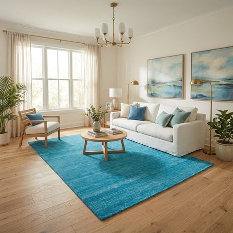 Tapis Gabbeh indien Tapis Uni - Tapis en laine  - 90x60cm, Rectangular - 100% Laine vierge - Tissé main - Turquoise