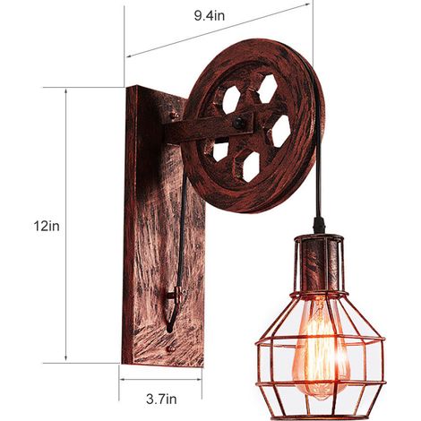 Applique murale décorative en fer style industriel vintage avec poulie de levage (1/5)
