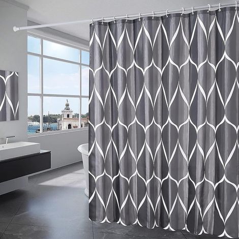 180 X 200cm Rideau De Douche Avec 12 Crochets Schage Rapide(gris Fonc), Tissu Polyester Impermable Lavable En Machine, Rideaux Salle De Bain (1/5)