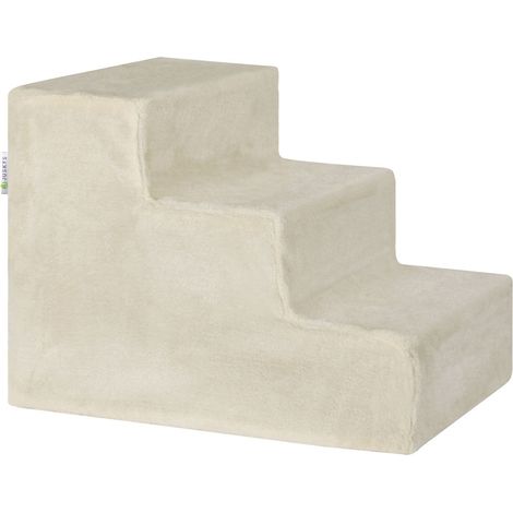 Juskys Haustiertreppe Hundetreppe 36 cm - Treppe 3 Stufen Plüsch-Bezug waschbar - Katzentreppe Hunderampe für Bett, Sofa, Couch und Auto - Bezug Beige (1/5)