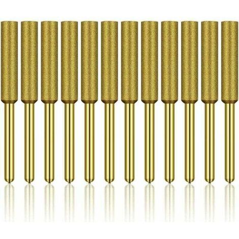 12 Pcs Diamant Affûteur de Tronçonneuse, Haute Dureté Titane Plaqué Burr Meule Meule, Affûteur de Tronçonneuse Pierre Bits, 3/16in 4.8mm H122 Derrui (1/4)