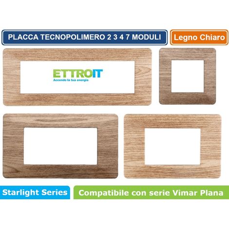 Placca compatibile Vimar Plana 7 moduli plastica colore legno chiaro Ettroit EV83704