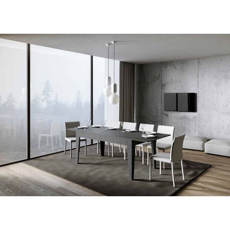 Tavolo "Lecco" allungabile in legno per sala da pranzo -Allungabile fino a 220 cm / Antracite Spatolato (1/4)