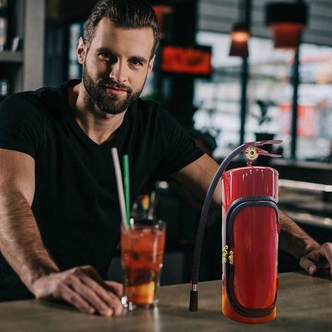 Lot porte-bouteille extincteur miniature rouge, étui à whisky personnalisé pour homme, fer 33cm, coffret cadeau décoration bar. (1/5)